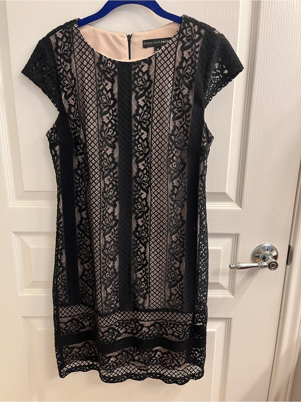 Madison Leigh Black Lace Dress with Nude Underlay SZ 10